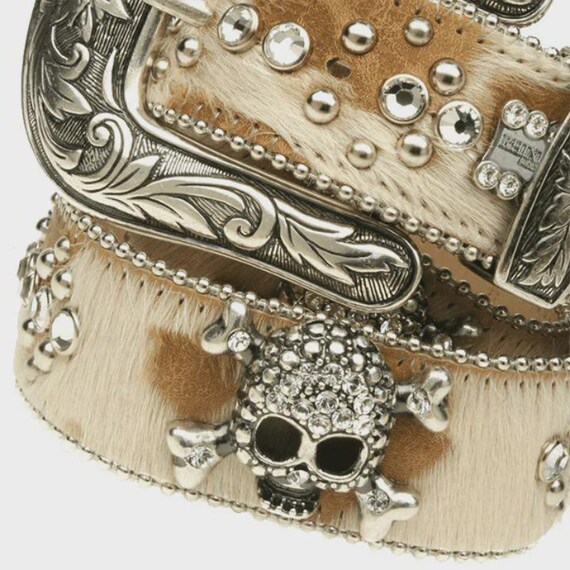 Skull And Crossbones Rhinestone Leather Belt With Carved Embelished Buckle Skull & Crossbones Rhinestone Belt Buckle | Mercari main image 4