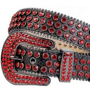 Unisex svart läderbälte med rött strass