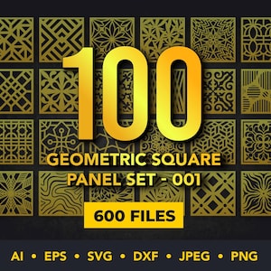 Geometric Square Panel Set – 100 Laser Cut Files | Room Divider, Decorative Wall Panels SVG & DXF