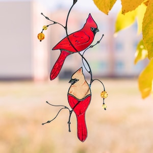 Cardinals stained glass home decor