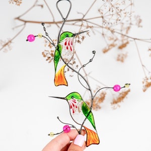Hummingbird Stained Glass Window Hangings,Birthday Gift,Stained Glass Hummingbird Gifts,Stained Glass Suncatcher,Christmas Gifts for Grandma