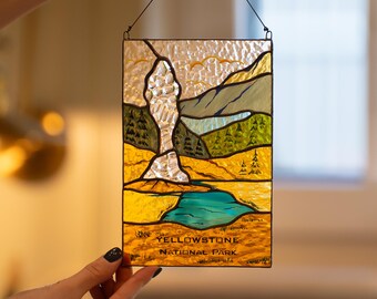 Yellowstone Stained Glass Suncatcher , New Home Gift , Stained Glass Window Hangings , Panoramic Wall Art