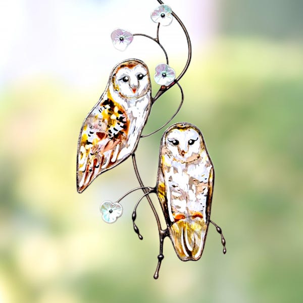 Adorno de búho de vitral, regalo para el Día de la Madre, adornos de vitral de búho común, regalos para maestros, atrapasol de pájaro de vitral.