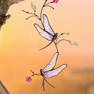 Dragon Fly Stained Glass Window Hangings , Anniversary Gift , Custom Stained Glass Butterfly Suncatcher , Rainbow Maker , Valentines Gift