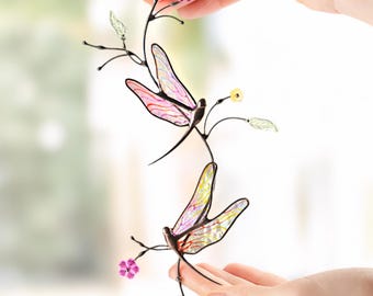 Dragonfly Stained Glass Suncatcher: Hand-Painted Window Hanging Christmas Gifts