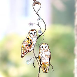 Stained Glass Owl Ornament , Nature Lover Gift, Barn Owl Stained Glass Window Hangings, Rustic Home Decor, Stained Glass Bird Suncatcher
