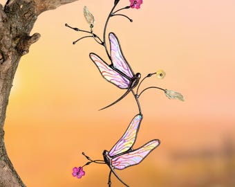 Dragon Fly Stained Glass Window Hangings, Anniversary Gift,Custom Stained Glass Butterfly Suncatcher,Rainbow Maker, Handmade Christmas Gifts