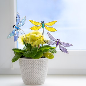 Dragonfly Stained Glass Plant Stake Garden Decor for Flower Pots