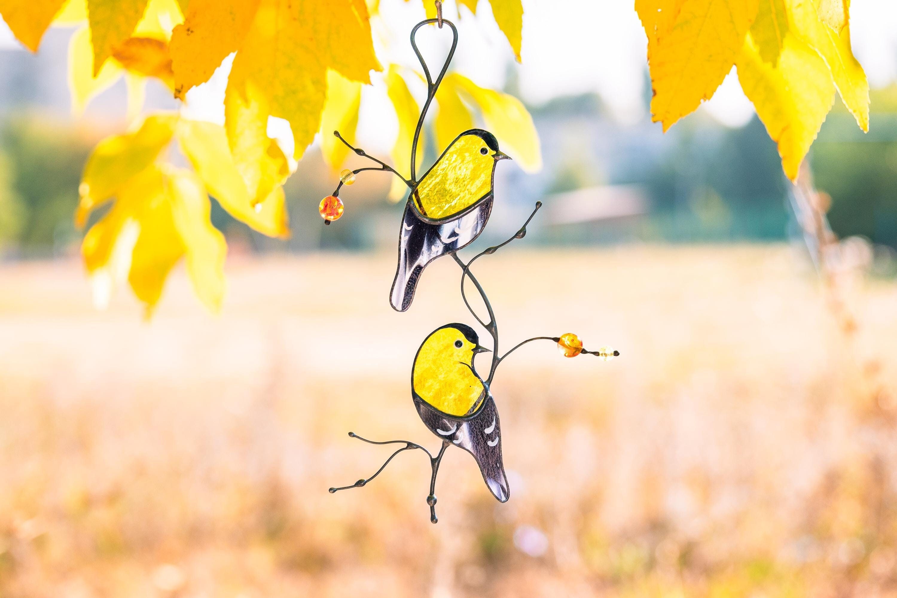 Goldfinch Stained Glass Bird Suncatcher,Christmas Present, Custom Stained Glass Window Hangings, Stained Glass Window Signs,Handmade Product