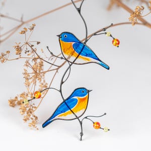 Bluebird Stained Glass Suncatcher: Hand-Painted Window Hanging Christmas Gift for Her