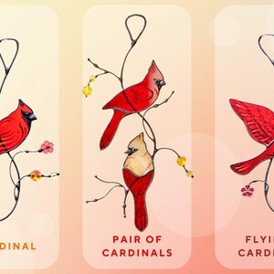 Cardinal Stained Glass Bird Watching Gift , Stained Glass Window Hangings , Cardinal Wall Hanging , Christmas Gifts image 2