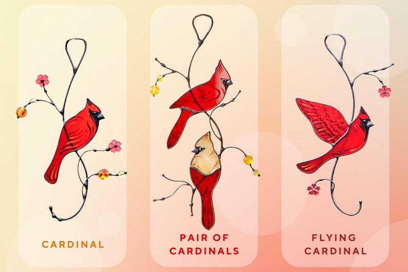 Cardinal Stained Glass Bird Watching Gift , Stained Glass Window Hangings , Cardinal Wall Hanging , Christmas Gifts image 2
