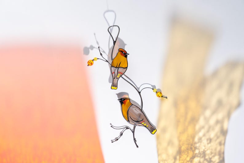 pair of bird as a stained glass decor for room