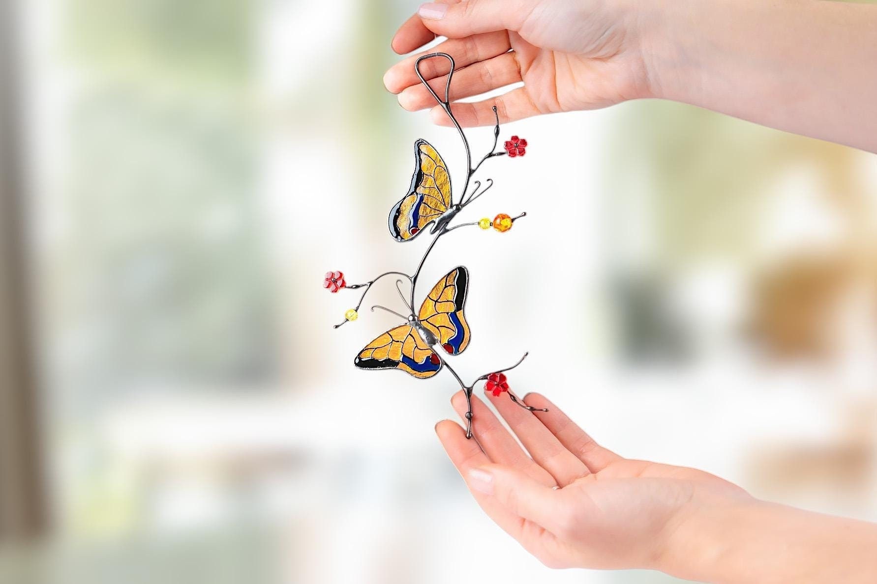 Modern Stained Glass Butterfly Ornament,Merry Christmas Gift, Stained Glass Insect Butterfly Wings,Swallowtail Stained Glass Window Hangings