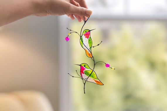 Hummingbird Gifts, Stained Glass Bird Suncatcher, Outdoor Lover Gift , Stained Glass Hummingbird Wall Art, Personalized Gift