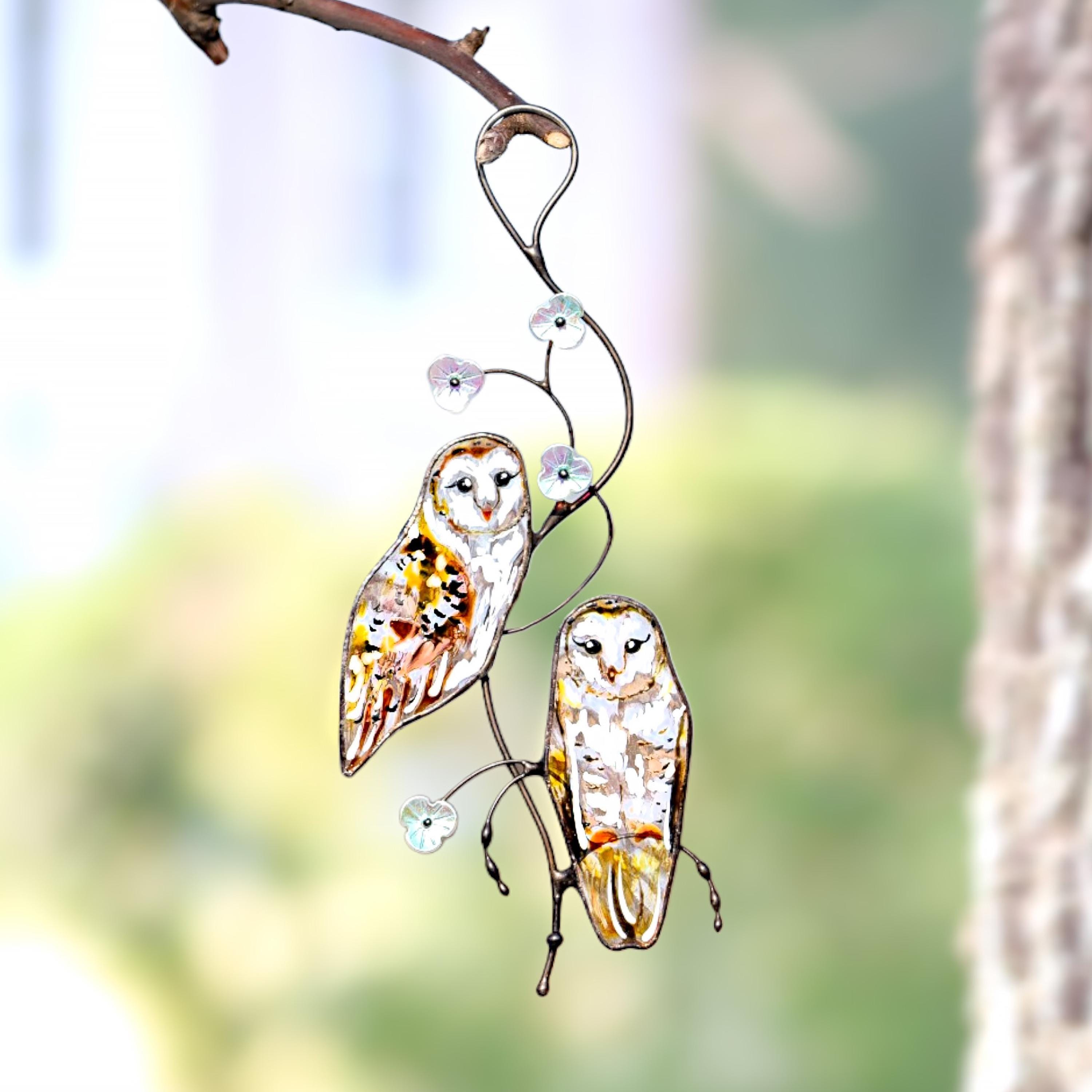 Stained Glass Owl Ornament , Nature Lover Gift, Barn Owl Stained Glass Window Hangings, Rustic Home Decor, Stained Glass Bird Suncatcher