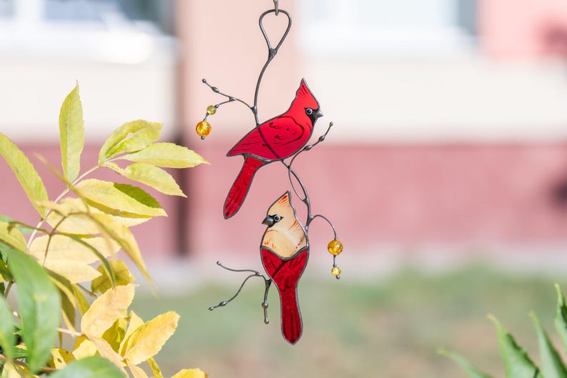 bird cardinals made of stained glass a memorial gift