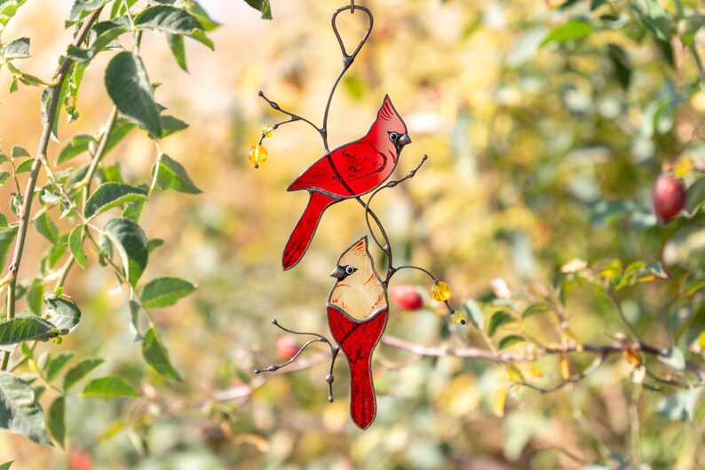 female cardinal stained glass decor