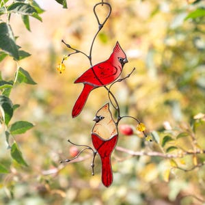 Hand-Painted Stained Glass Cardinal Suncatcher: Memorial Gift