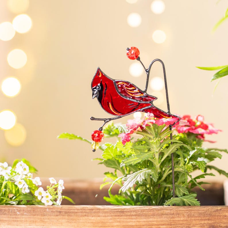 cardinal birds decorative plant stakes