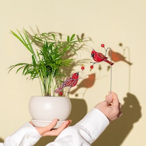red cardinal bird decoration in indoor plant