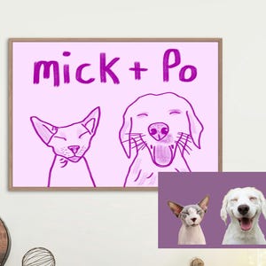Custom Badly Drawn Pet Portrait, Personalized Cute Dog Cat Portrait, Unique Pet Poster, Modern Pet Art, Digital Printable, Cat Mom Gift, Pet