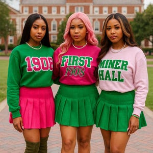 Alpha Kappa Alpha cadeau de sororité | Lot équipage 1908 | Pull AKA1908 | femme Alpha | NPHC | Alias | Saumon Rose Vert Pomme | Skee-wee