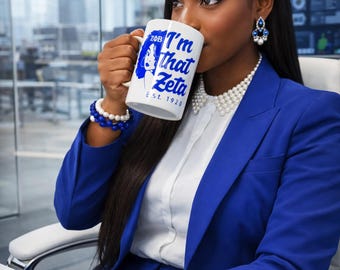 Zeta Inspired Coffee Mug for Sorority Women | Royal Blue Sisterhood Gift | Professional Black Woman Office Mug | Soror Gift | Divine Nine In