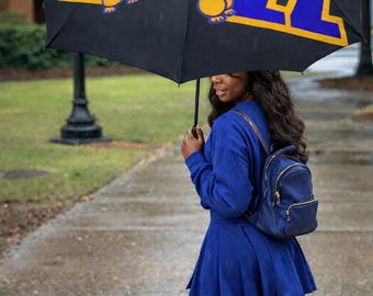 Sigma Gamma Rho Custom Umbrella | SGRho 1922 Paraphernalia | Personalized Soror Name Umbrella | Blue & Gold Greek Rain Umbrella | Crossing