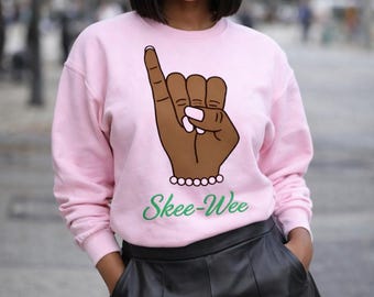 Alpha Kappa Alpha Sorority Gift | 1908 Crew Sweatshirt | AKA1908 Sweater | Alpha Woman | NPHC | AKA | Salmon Pink Apple Green | Skee-wee