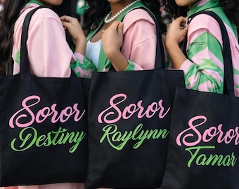 AKA Tote Bag | Custom Chapter Alpha Kappa Alpha Bag | Embroidered Sorority Tote | Pink and Green Greek Gift | Conference & Probate Bag