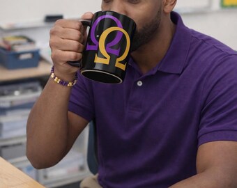 Purple and Gold Statement Mug | Greek Letter Inspired Coffee Cup | Fraternity Style Gift | All Black Ceramic Mug | Greek Life Drinkware