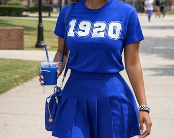 1920 Royal Blue Twill Appliqué T-Shirt | Custom Greek Founding Year Shirt | Collegiate Style Lettering Tee | Blue & White Sorority Inspired