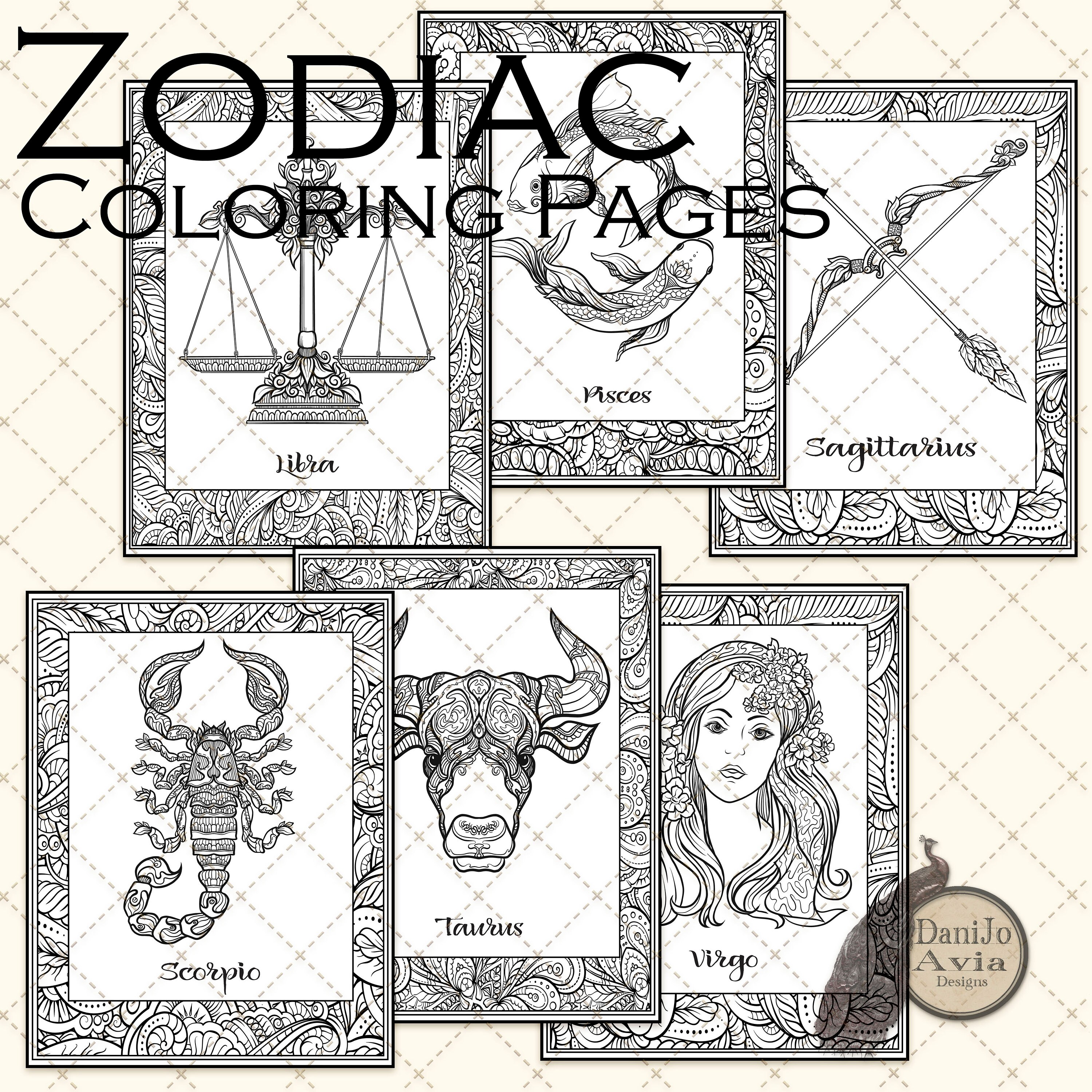 Zodiac Coloring pages | Etsy