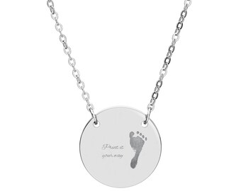 Cirkelketting babyvoetafdruk, gegraveerde hanger | Sterling- of roségoud