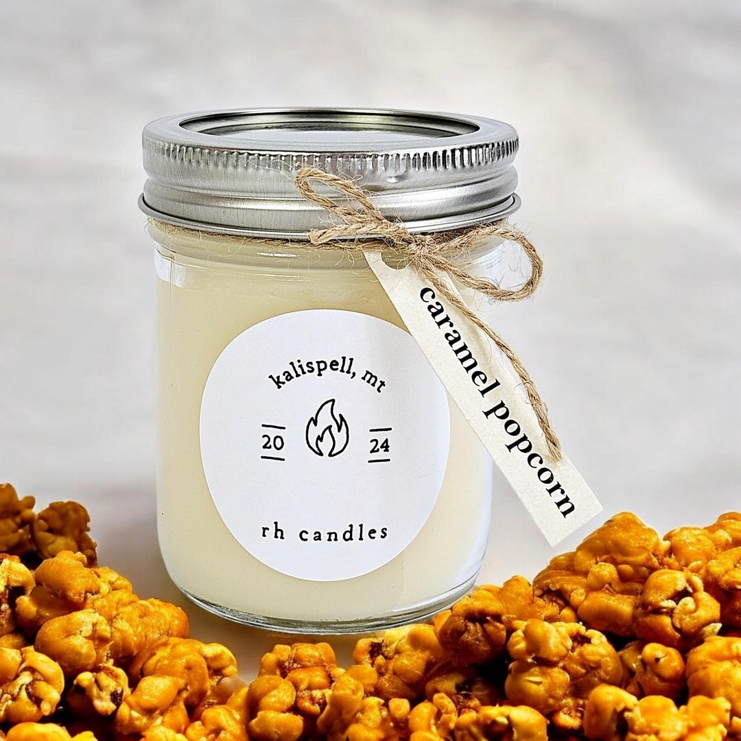Popcorn Candle Caramel Popcorn 8 Oz Candle in Mason Jar - Etsy