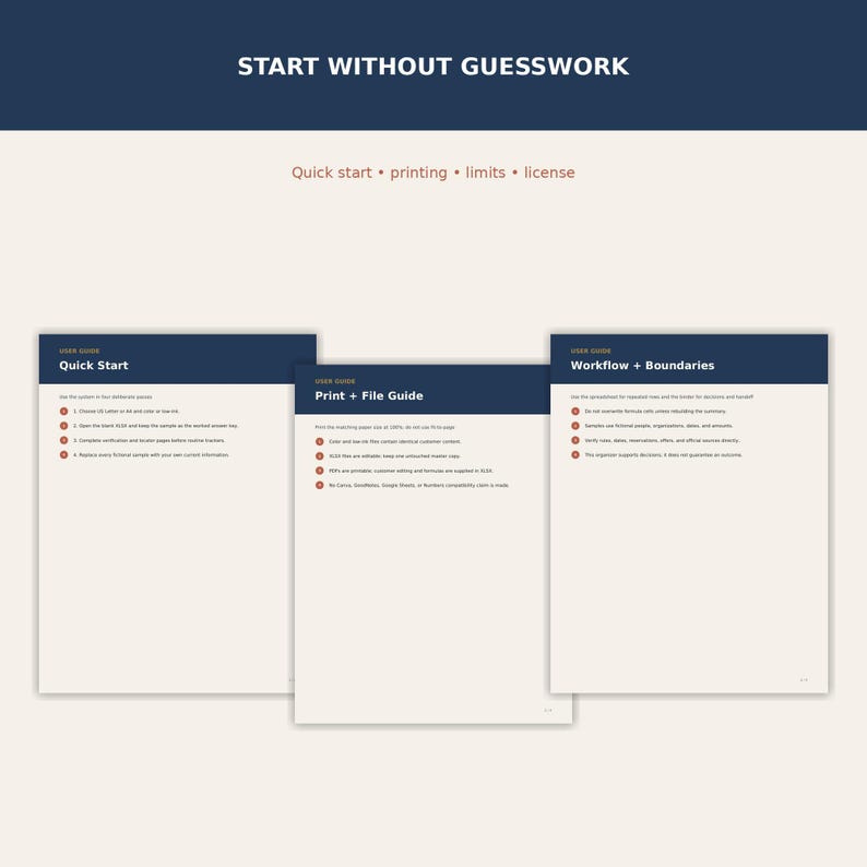 Quick-start and printing guide pages included with the digital download.