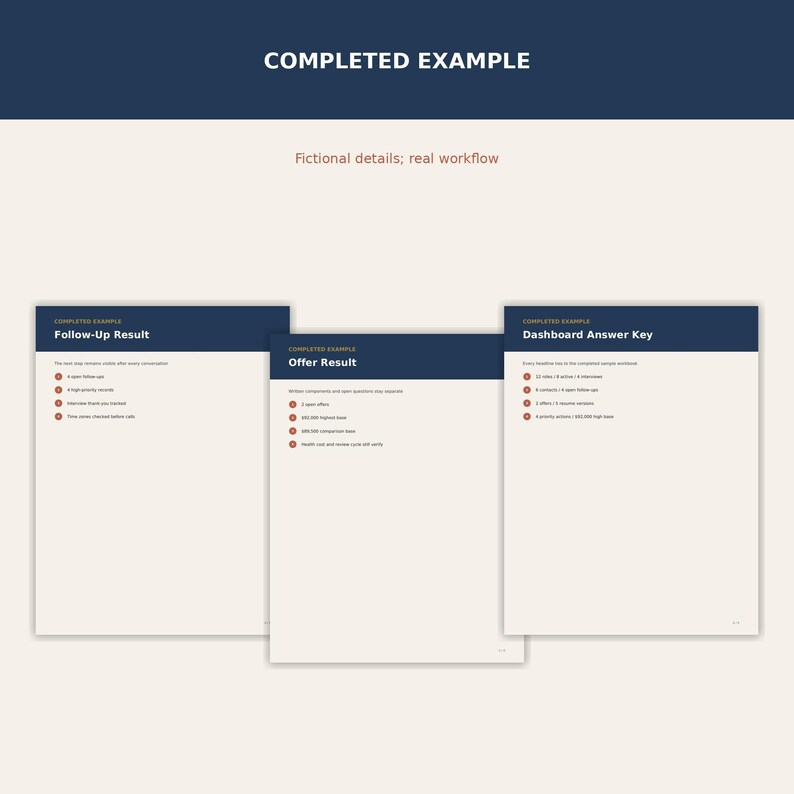More fictional completed sample pages demonstrating the final customer result.