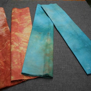 Hand dyed fat quarter bundle of 4 -terracotta rust to aqua blue