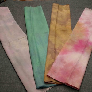 Hand dyed fat quarter bundle of 4- purple to gray, chartreus, pale blue to periwinkle, chocolate to gold, yellow to gold