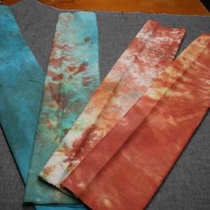 Hand dyed fat quarter bundle of 4- rust/terracotta to medium aqua blue