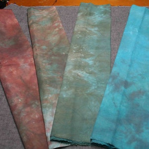 Hand dyed fat quarter bundle of 4- chocolate brown/rust to dark aqua blue