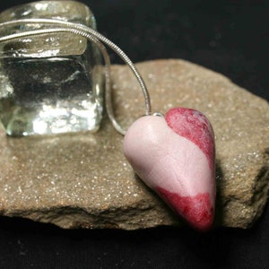 Polymer Clay heart pendant with recycled foil core- pink pear with cream pearl folded