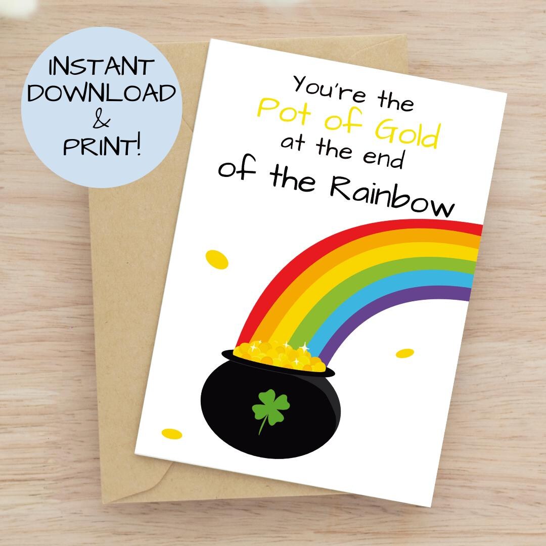 Rainbow Pot of Gold Card, Pot of Gold Card, Lucky Card - Etsy