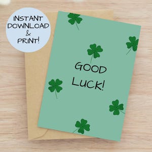 Good Luck Card, Four Leaf Clover Card, Greeting Card For Good Luck