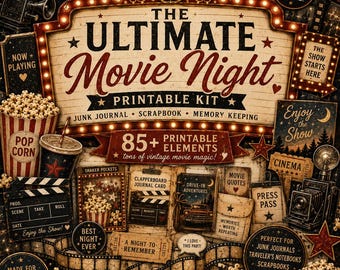 Retro Movie Night Printable Collection | Vintage TV, Cinema Ephemera Bundle (80+ Pages)