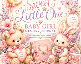 Sweet Little One Baby Girl Memory Journal Kit | Printable Keepsake Junk Journal Bundle