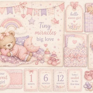 Sweet Little One Baby Girl Memory Journal Collection | Printable Keepsake Junk Journal Bundle image 4