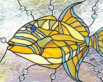 Stained Glass Trigger Fish Window