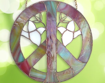 Stained Glass Peace Dove, Peace Sign, Multi Color Tie Dye